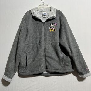 Disneyland Resort Fleece Jacket Women L Gray Rayon Pockets Mickey Mouse Full Zip